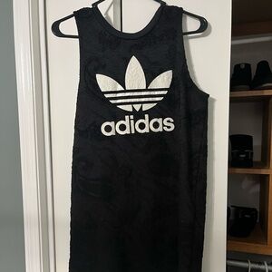 Adidas Bonded Sleeveless Lace Tank Dress – Black Tonal Trefoil Logo